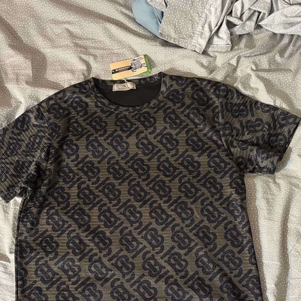 Burberry Black and Green/Tan Patterned Shirt